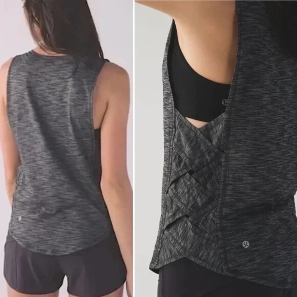 Lululemon Var-City Crisscross Side Tank, Heathered Black & Gray Size 6??